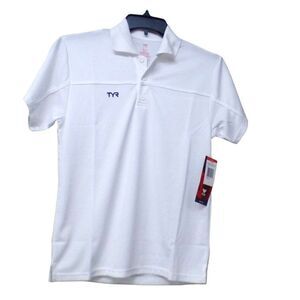 TYR Men’s Tech Short Sleeve Polo with Piping details, S, White